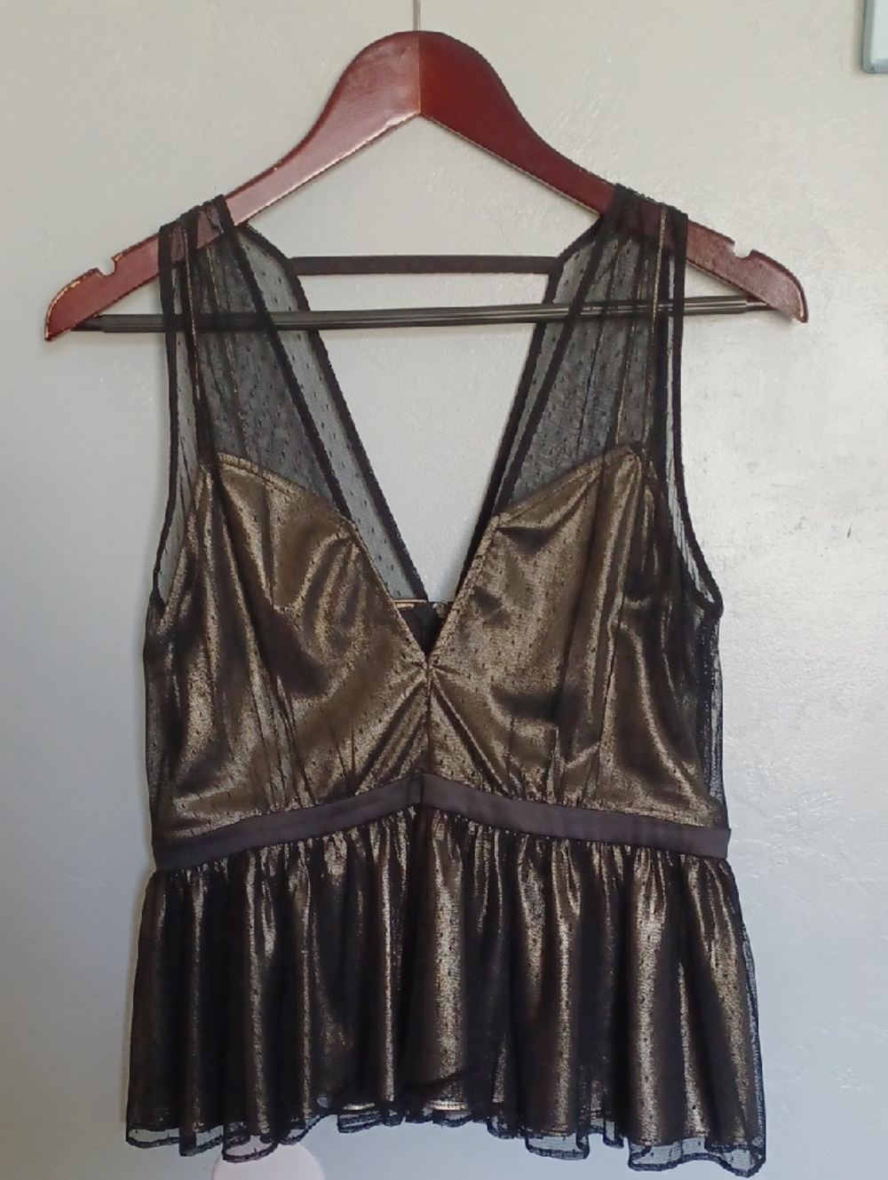 Express Y2K Metallic Mesh Babydoll Top Size M